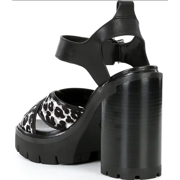 Michael Kors Colby Leather Cheetah Calf Hair Lug Platform Sandals SZ8.5 NEW CHIC - Picture 3 of 11